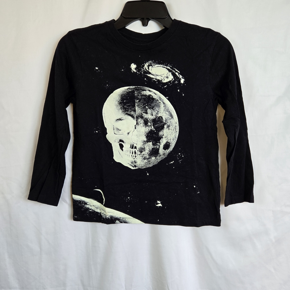 Children's Place Boys‎ Black Long Sleeve Glow in the Dark Skull Moon Space Tee M